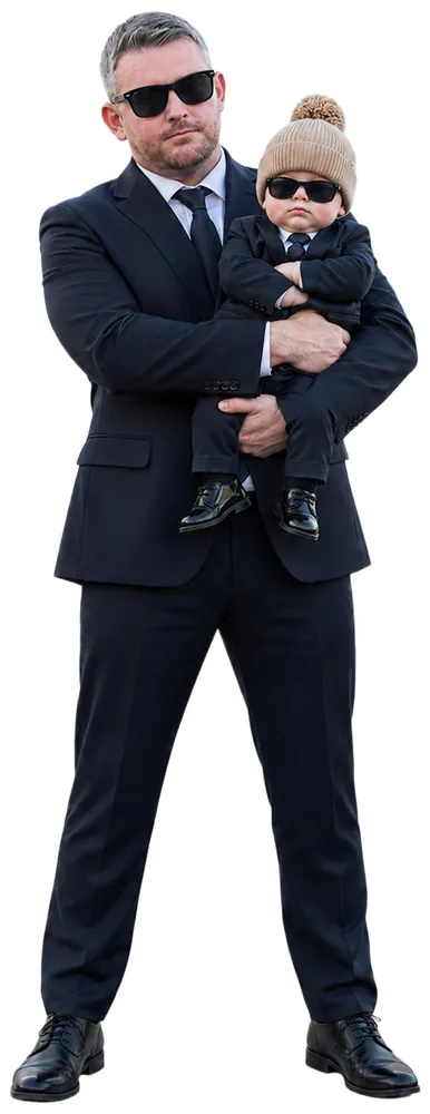 Sami and Teddy — suited up for your project